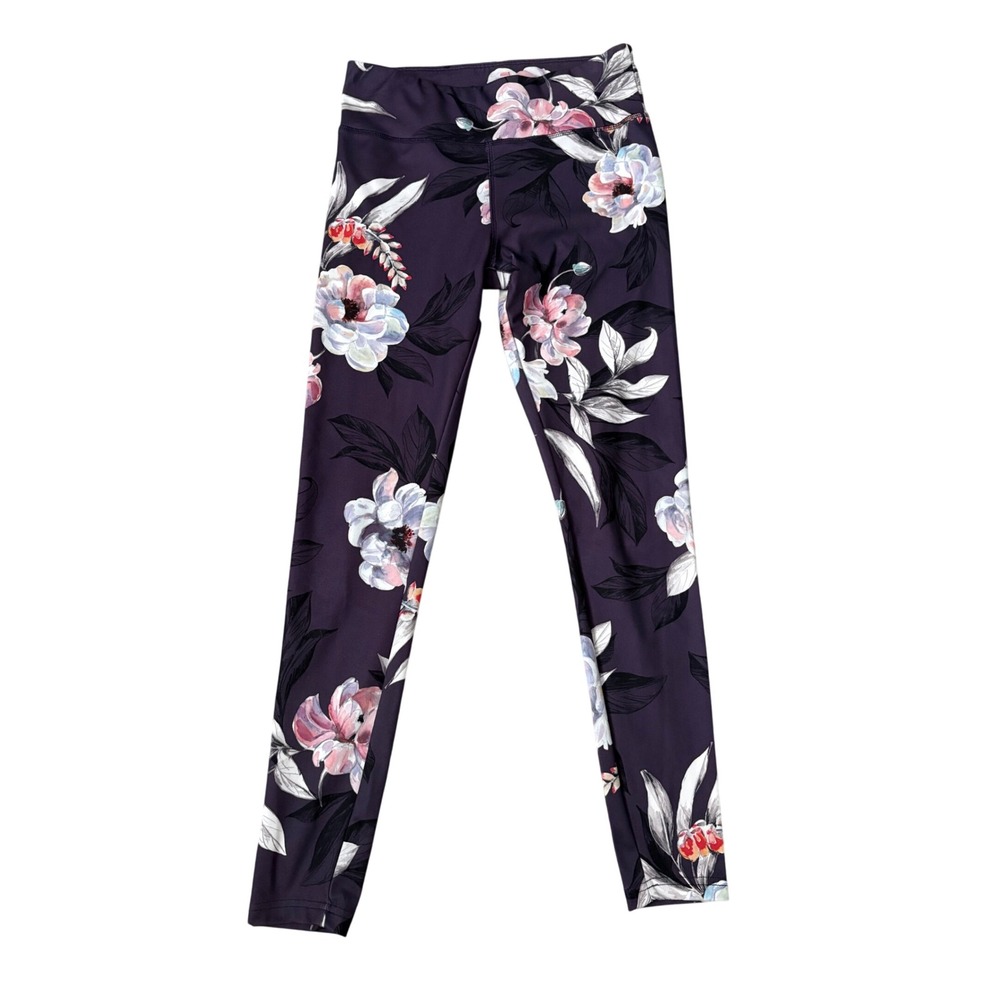 Jockey Womens Purple Floral Print Activewear Leggings S Yoga Pilates Hiking
